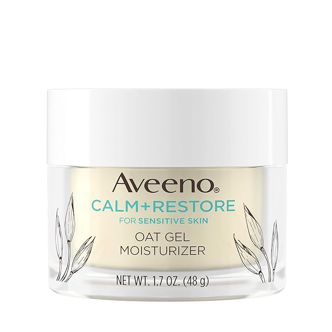 Aveeno Calm + Restore Oat Gel Facial Moisturizer for Sensitive Skin, Lightweight Gel Cream Face Moisturizer with Prebiotic Oat & Feverfew, Hypoallergenic, Fragrance- & Paraben-Free, 1.7 oz (Pack of 5)
