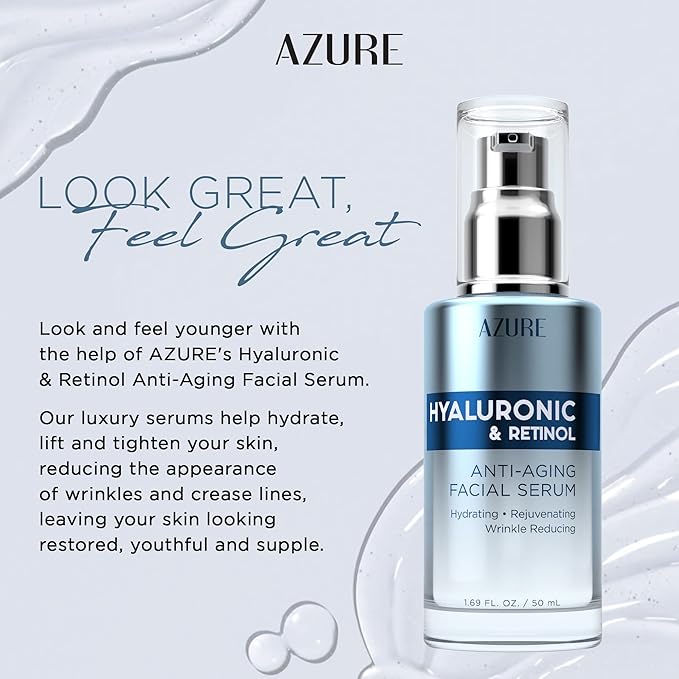 Azure Cosmetics Hyaluronic Acid Serum For Face - Ultra Hydrating, Dermatologist Tested, Anti-Aging Moisturizer for Dark Spots, Fine Lines & Wrinkles - Vegan, Clean Beauty, Korean Skin Care - 1.69 oz