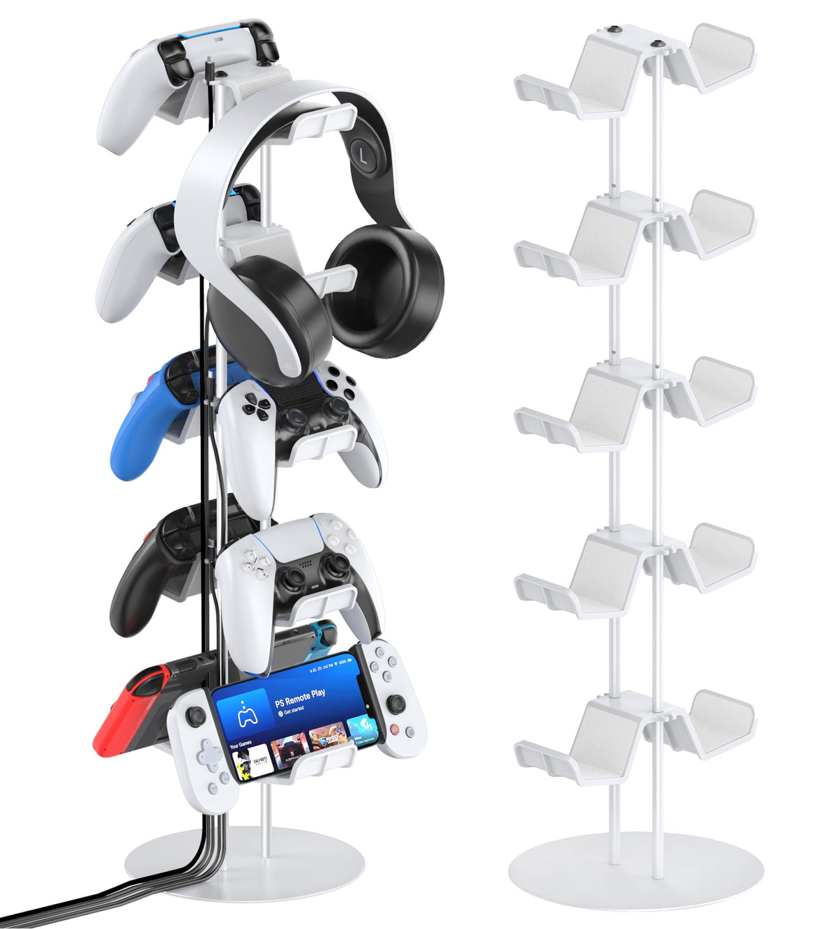 Kytok Controller Stand 4 Tiers with Cable Organizer for Desk, Universal Headphone Stand Compatible with Xbox PS5 PS4 Nintendo Switch, Headset Holder & Desk Mounts for 8 Packs Controller
