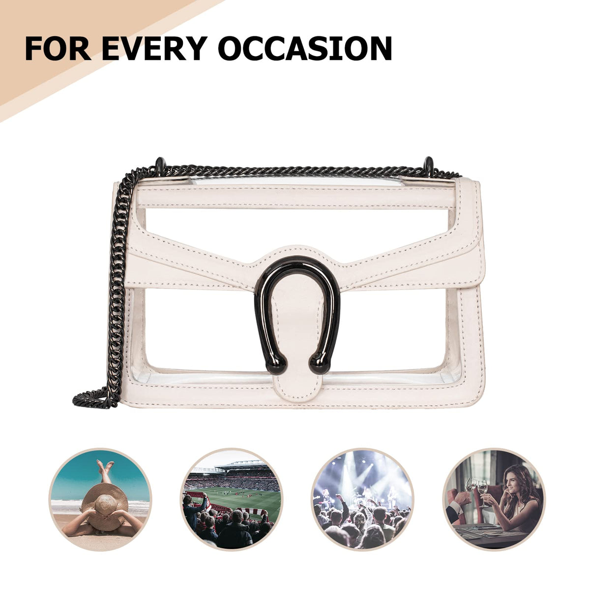 Joryin Clear Bag for Women Stadium Approved Clear Purse Shoulder Crossbody Bag Fashion Small Handb Clutch Transparent, Black Cream