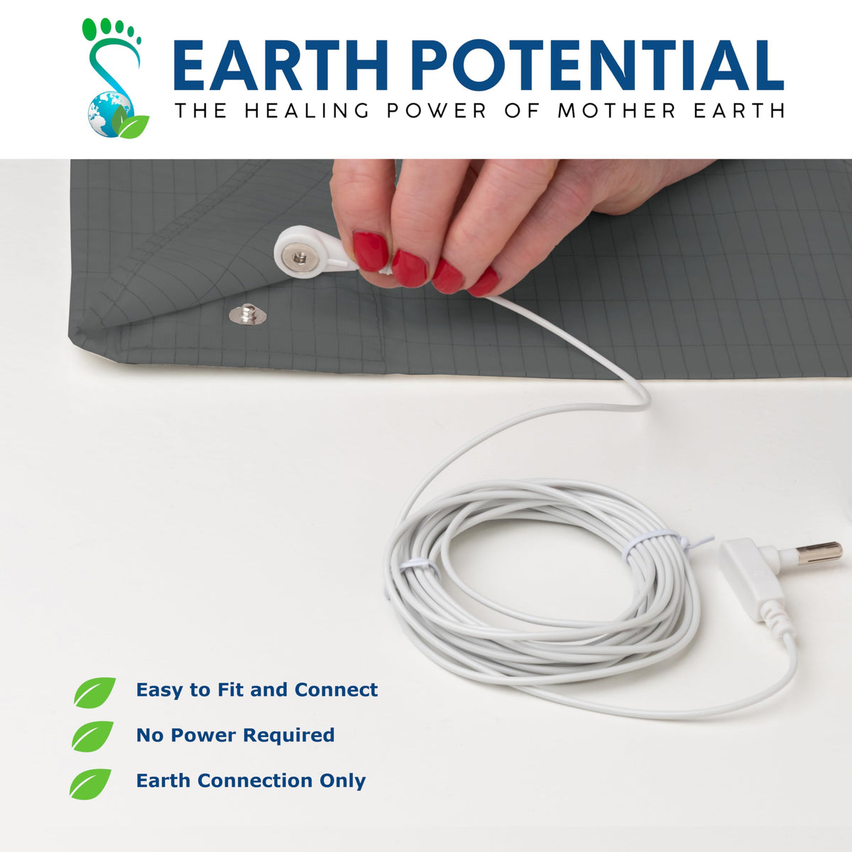 Earthing Grounding Pillowcase in Gray – Made from 95% Cotton and 5% Soft Silver Thread to fit a Standard 20” x 30” US Pillow - Supplied Complete with a 15ft grounding Cord, by Earth Potential