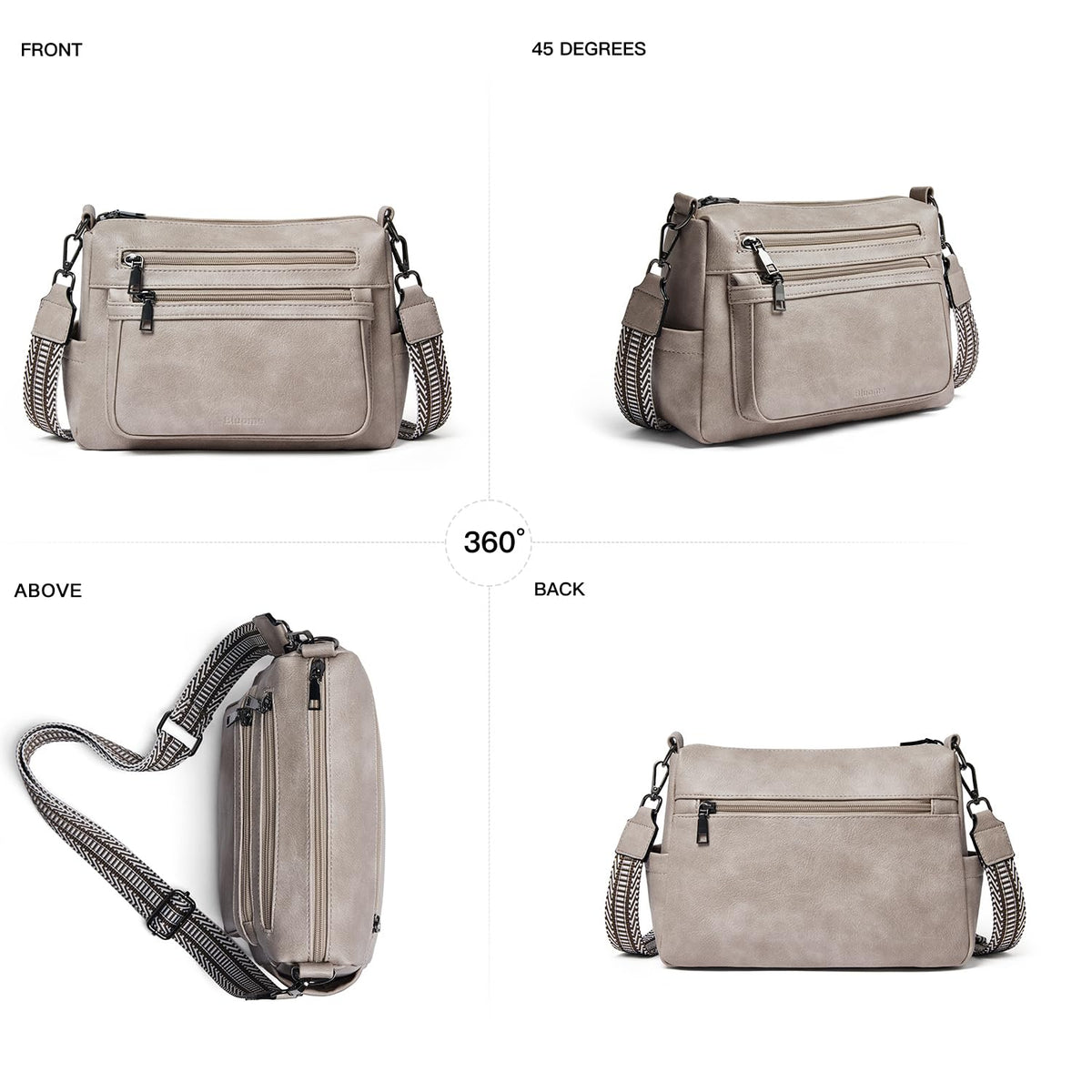Bluome 7L Crossbody Purses for Women, Medium Crossbody Bags Vegan Leather Shoulder Handbags with Guitar Strap,Grey