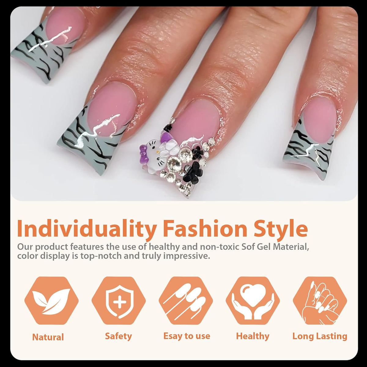 UNA GELLA Duck Fake Nail Tips 504 PCS Clear Soft Gel Short Half Cover Nail Tips Curved for Nail Extensions Professional Salon & Home DIY Nail Art 11 Sizes
