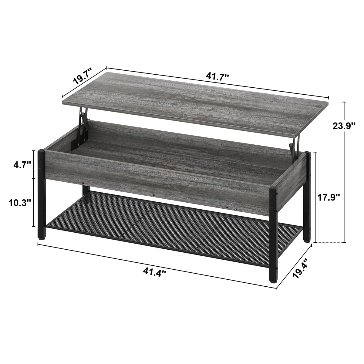 Homieasy Lift Top Coffee Table with Storage Shelf and Hidden Compartment, Modern Lift Top Table for Living Room, Wood Lift Tabletop, Metal Frame - Black Oak