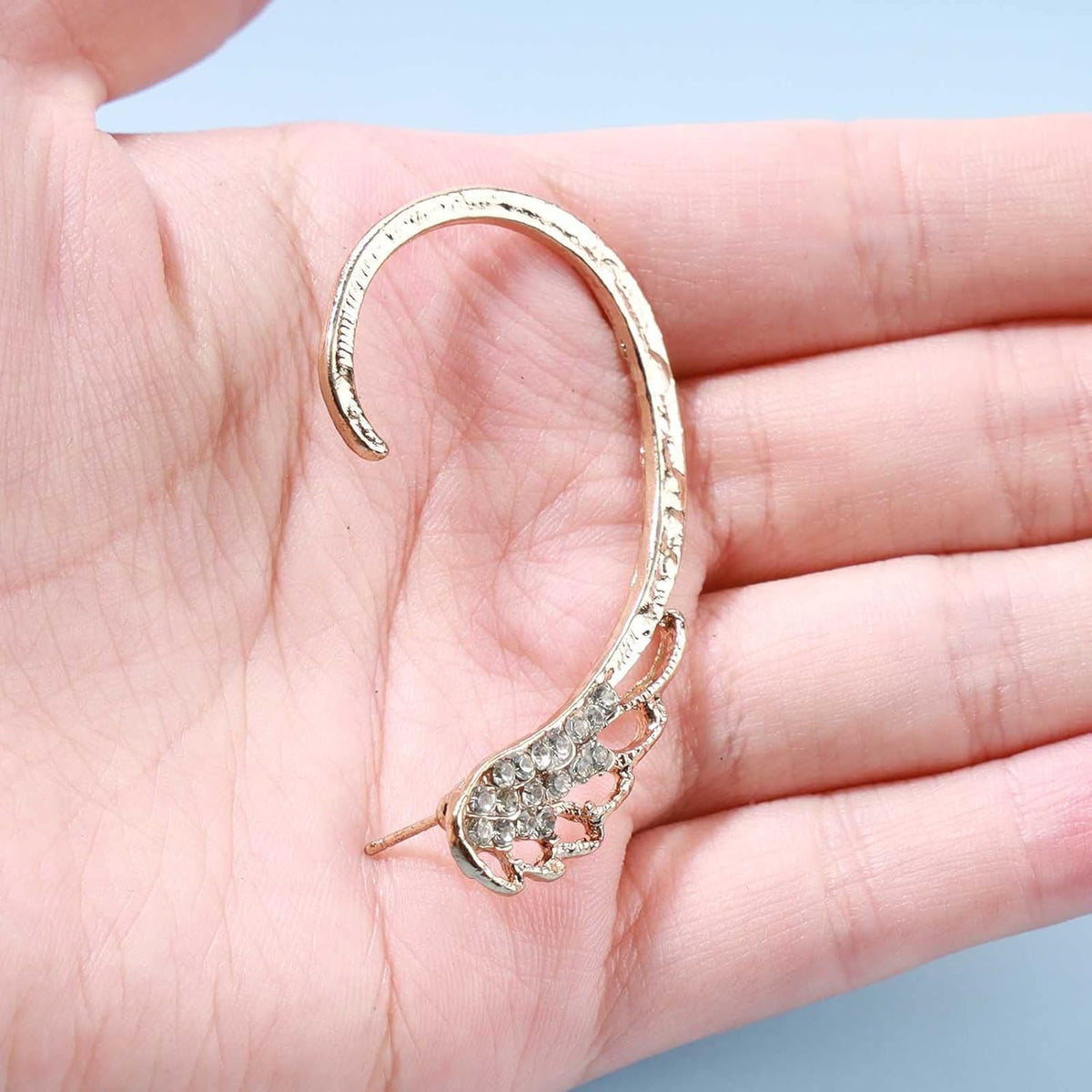 Boho Rhinestone Angel Wing Ear Climber Earrings Gold Cz Crystal Ear Crawler Earrings Wing Ear Cuff Wrap Earrings Cartilage Clip on Earrings Jewelry for Women Gifts