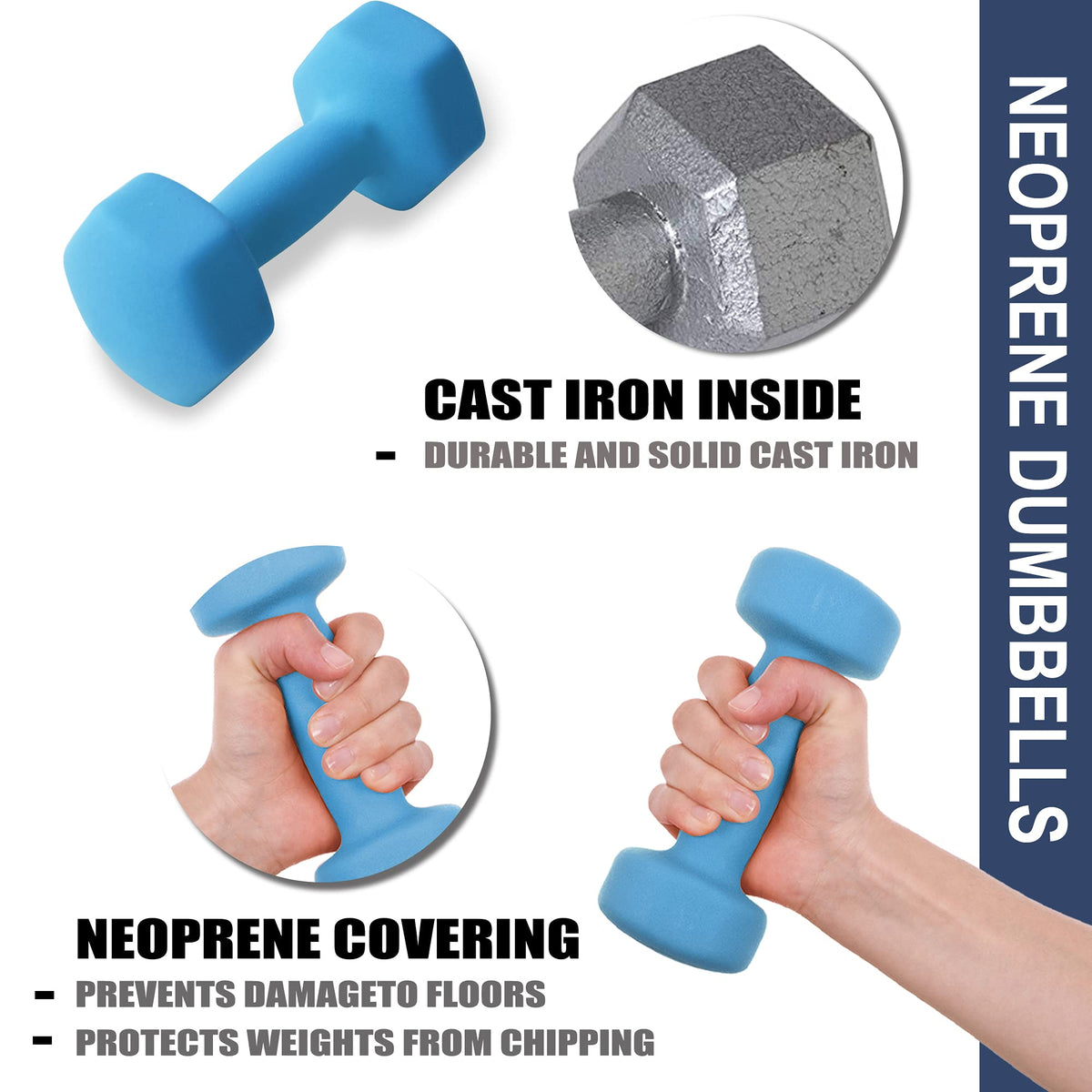 Balelinko Hand Weight Neoprene Coated Dumbbell, Exercise & Fitness Dumbbell for Home Gym Equipment Workouts Strength Training Free Weights for Women, Men, Seniors, Teens, and Youth, 6 LB Blue, Pair