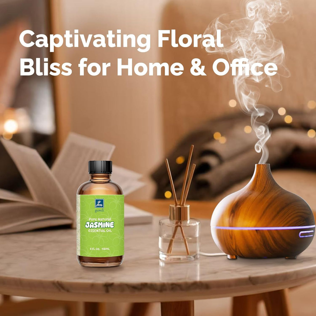 Jasmine Essential Oil 4 Oz, 100% Pure Jasmine Oil for Diffuser, Skin, Hair, Body & Face, Perfume, Floral Scent for Relaxation, Aromatherapy & Massage
