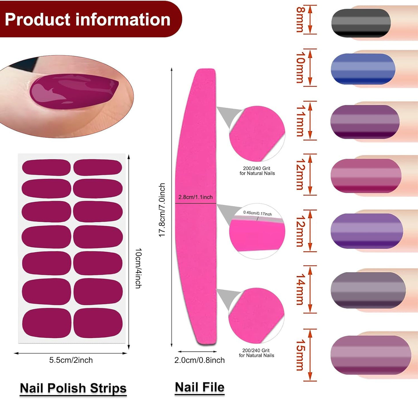 SILPECWEE Nail Polish Strips, 16 Sheets Dark Nail Polish Stickers Full Nail Wraps Self Adhesive Nail Stickers Gel Nail Strips Fingernail Nail Art Sticker Nails for Women with Nail File