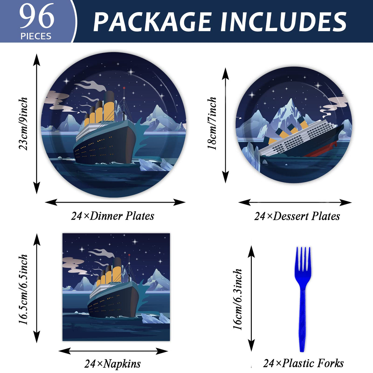 chiazllta 96 Pcs Nautical Party Paper Plate and Napkins Cruise Ship Classic Movie Birthday Party Table Decorations Supplies Ocean Tableware for 24 Guests