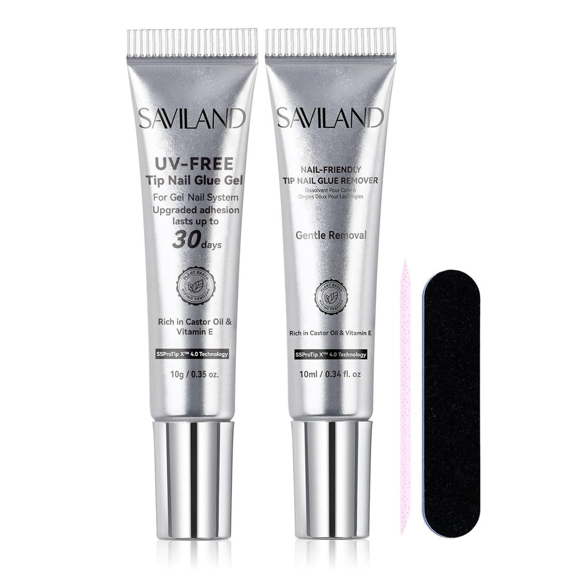 SAVILAND 10g Semi Solid Nail Glue Gel with 10ml Quick Remover for Press On Nails Tips No U V Lamp Needed 30-Day Long-Lasting Fast Removal No Curing Home Professional Nail Art Tools SSProTip X