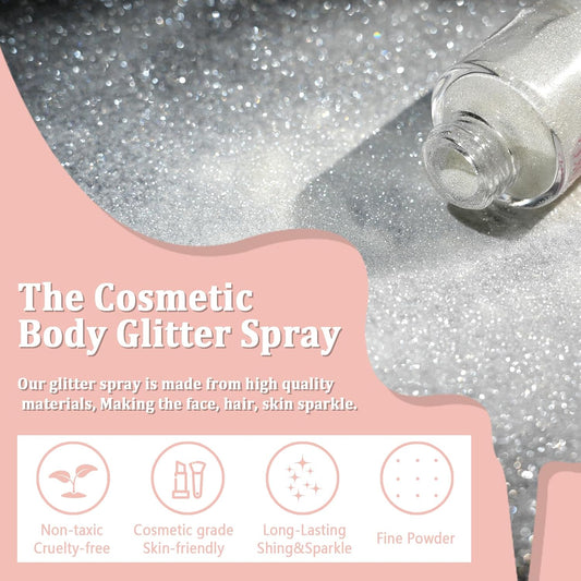 Boko Body Glitter Spray, Glitter Spray for Sparkling Body Face Hair Nail Clothes, Hair Glitter Spray Body Shimmer Powder for Highlighter Makeup Festival Party Concert Rave Accessories