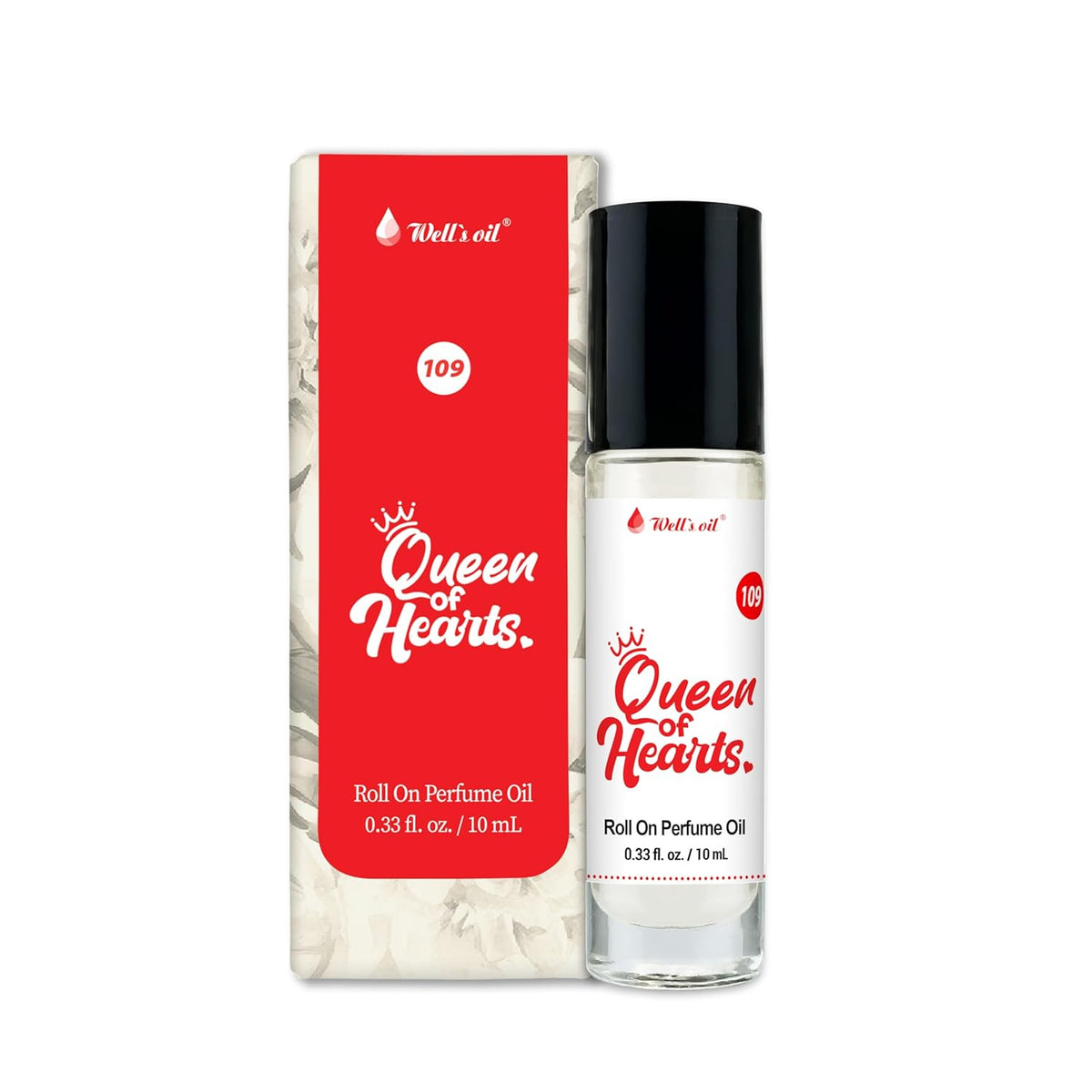 Well's Oil Well's Perfume Oil Roll-On(Queen of Hearts Type) | Clean, Rich, Pure Scent | Alcohol-Free | Oil Based | Long Lasting | Concentrated Roll-on Perfumes for Women and Men | 10 ml / 0.33 fl Oz