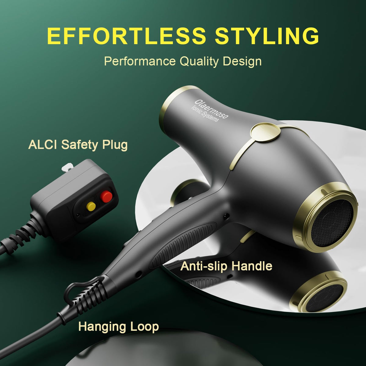 Hair Blow Dryer with Ionic Systems,Diffuser Hair Dryer with & 2 Nozzles,2200W Professional Blow Dryer Powerful Motor for Quick Dry,Hair Dryers for Women and Men,Cool Shot Feature