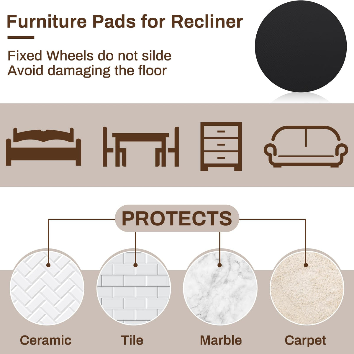 Timgle 2 Pcs 27.25 Inch Non Skid Rubber Furniture Pad Chair Pad for Recliners Anti Slip Furniture Rubber Mat for Recliners for Protecting Hardwood Floor Recliners Swivel Chairs(Round)