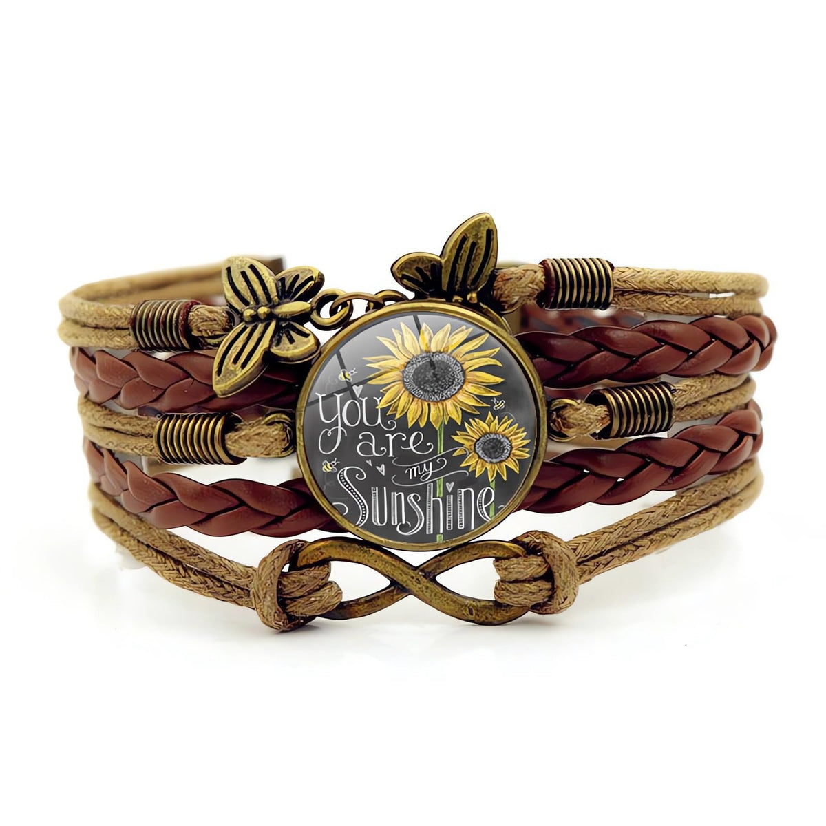 Gmamasim Home Sunflower Leather Bracelet for Women You are My Sunshine Boho Gifts Bracelets for Mom Wife Daughter Sisters Mother Grandma Friendship