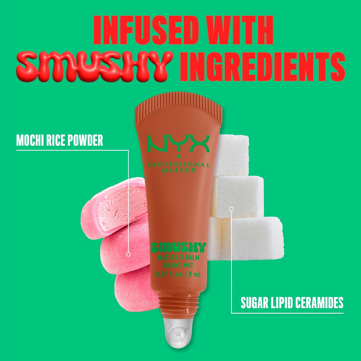 NYX PROFESSIONAL MAKEUP Smushy Matte Lip Balm, Tinted Lip Moisturizer with Soft, Matte Finish - Soft Smile (Soft Nude)