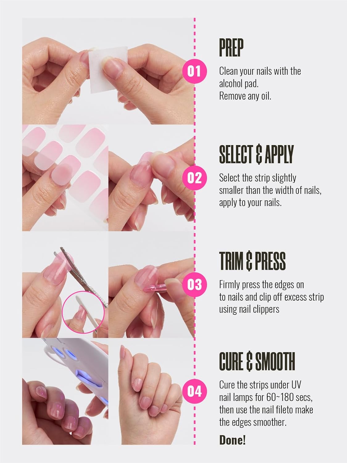 Semi Cured Gel Nail Strips, 30pcs Gel Nail Wraps, Easy to Apply, 2 Weeks Long Lasting (Secret Marble)