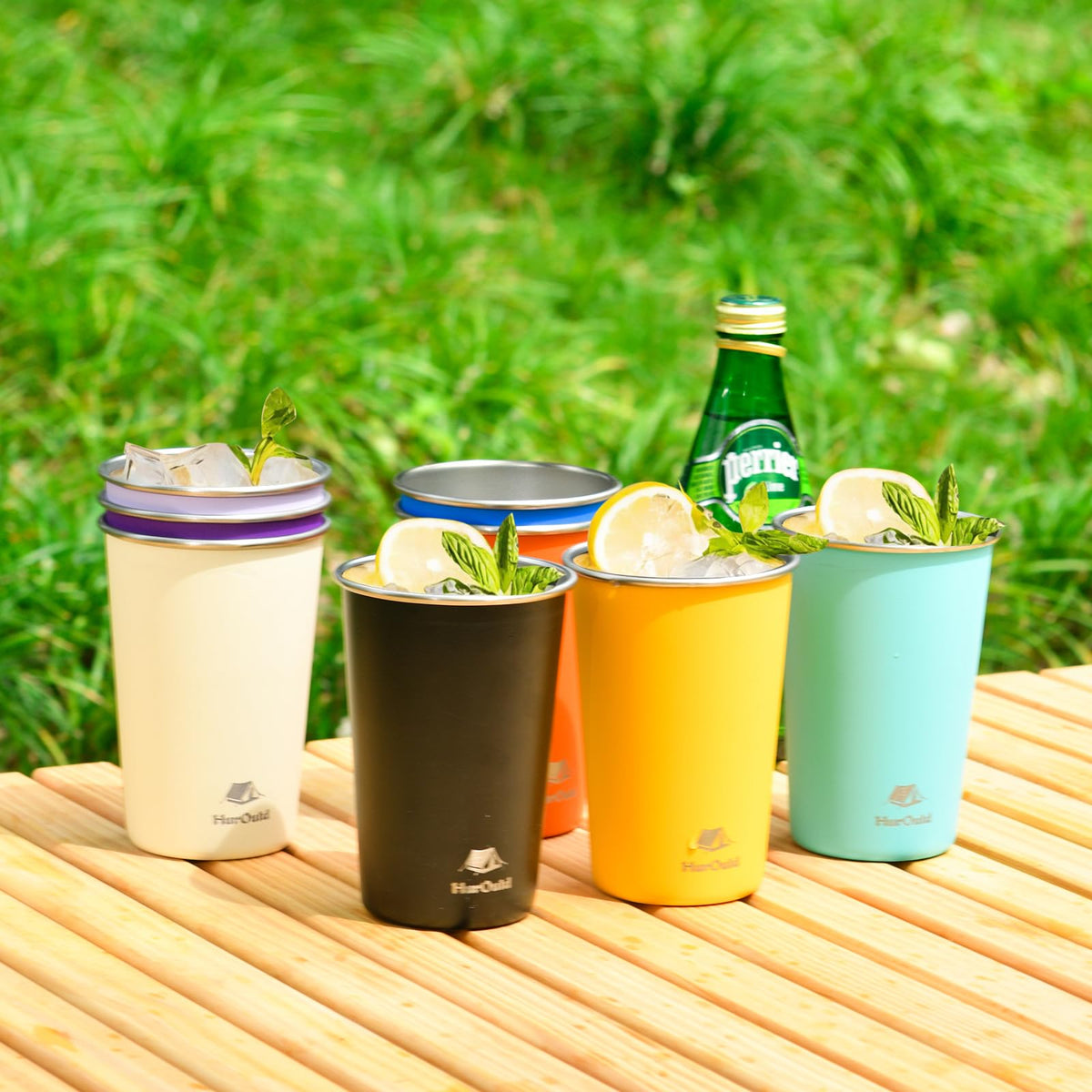 HurOutd 4 Pack Stainless Steel Cups 16oz - Colorful Stackable Metal Drinking Glasses for Camping, Travel, Shatterproof Tumblers