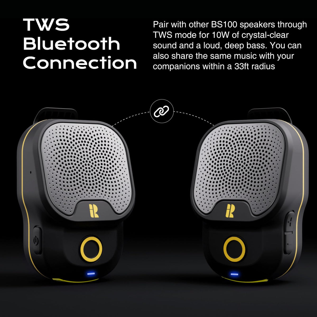 Rythflo Wearable Bluetooth V5.3 Speaker, 30H Working Time Clip-On Wireless Jobsite Water-Resistant Portable Speaker, Built-in ENC Mic for Hands-Free Music/Calls, IPX7 Waterproof, TWS Portable Speaker