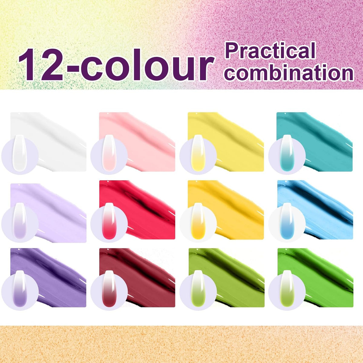 Gradient Painting Gel, 12 Bright Colors Ombre Gel Nail Polish with 100Pcs Nail Sponges &Tweezer for Pigment Pat Nails Aura Nails French Manicure Soak Off UV Set Solar Flare Palette
