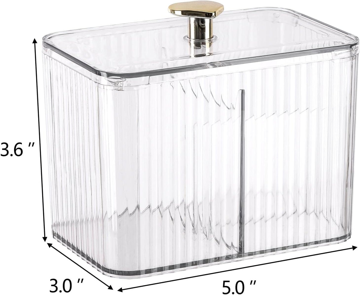 Tbestmax Qtip Holder Dispenser 3-Section Clear Bathroom Organizer Jar 3 Grids Cotton Swab/Pad/Ball Holder Container Cosmetics Storage for Vanity