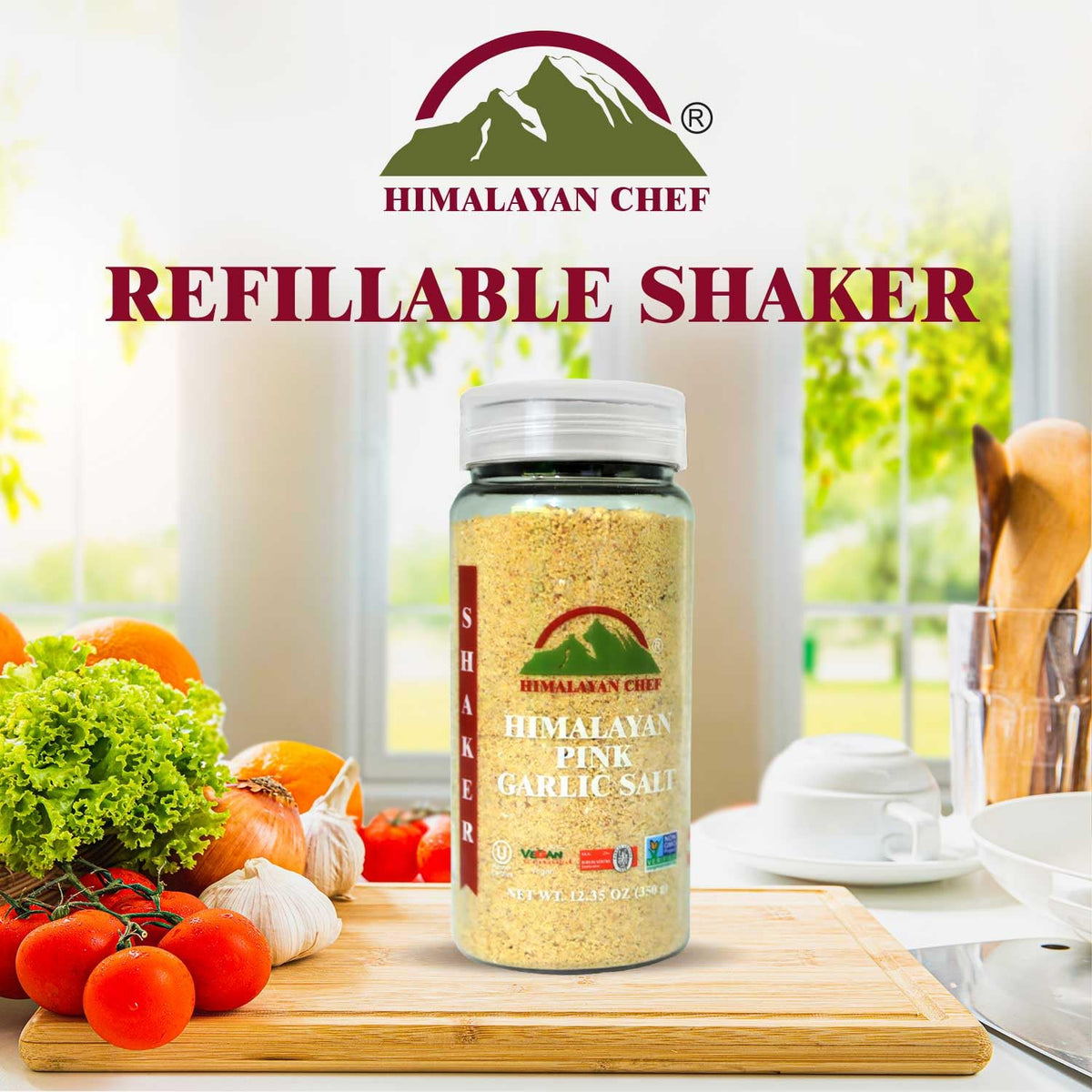 Himalayan Chef Garlic Salt Powder Shaker, 100% Pure & Naturally Extract from Whole Garlic Cloves, Non GMO & Gluten Free, Flavorful Aroma (Pack of 2) 12.35 Oz