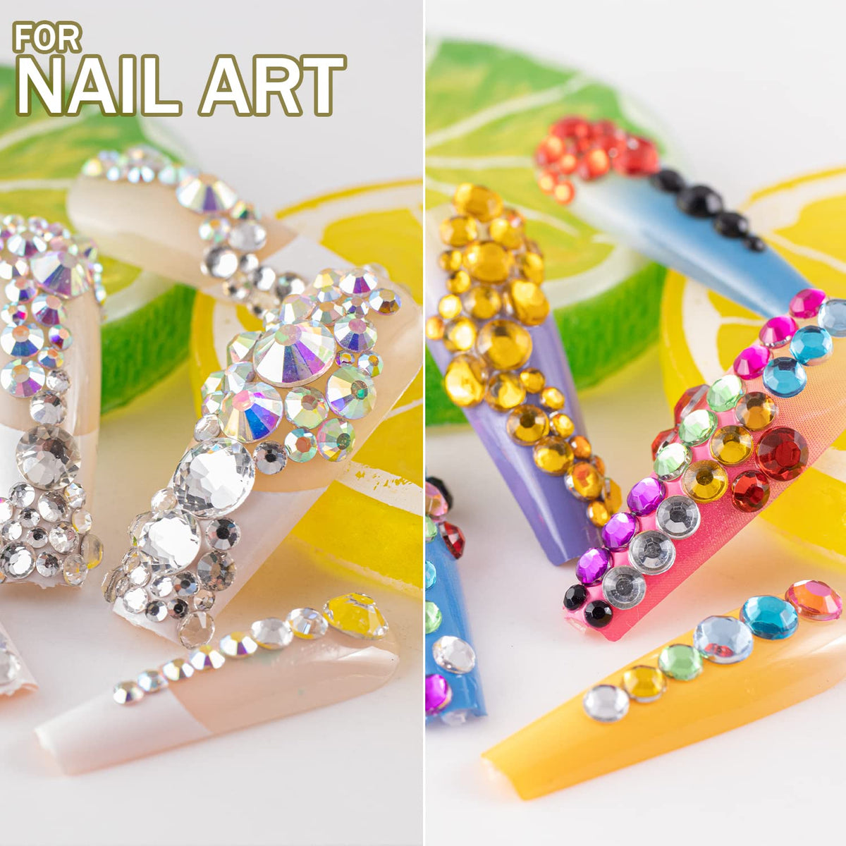 Two Packs of Flatback Rhinestones 4520 Pcs Crystal, Colorful Rhinestones for Nails, Multicolored+ AB+Transparent White Gems with Picker Tools for Bedazzling Nail Crafting Face Makeup