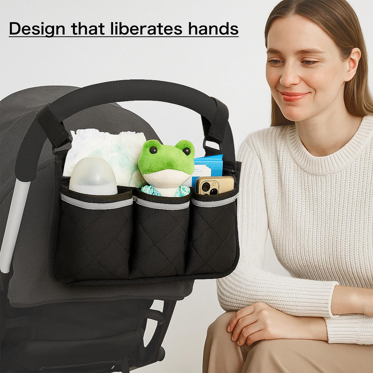 Stroller Caddy Stroller Organizer With Cup Holder, Non Slip Straps Stroller Bag for Phone, Pet Stroller Accessories,Universal Stroller Organizer, stroller caddy,Fits Single & Double Strollers