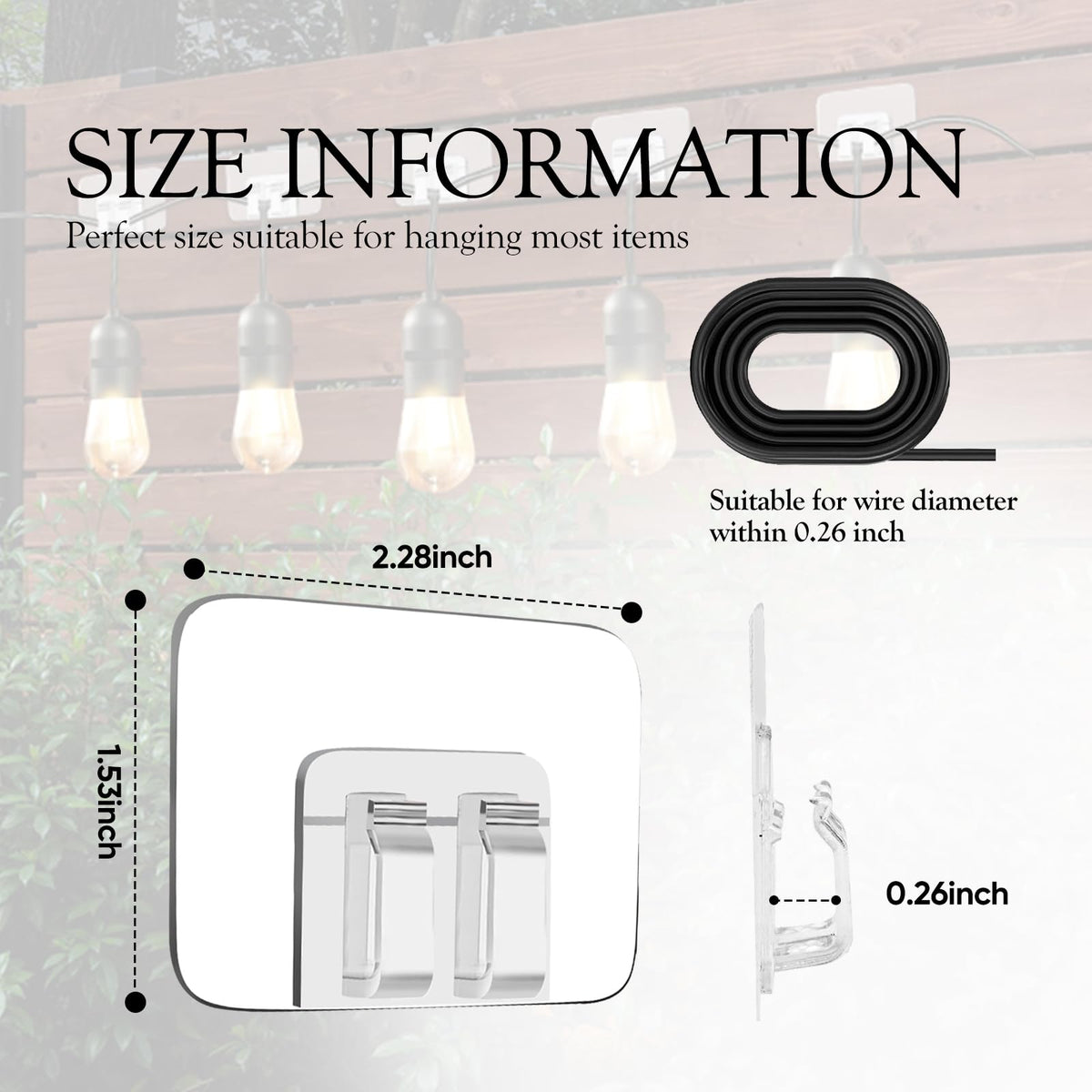 80Pcs Hooks for Outdoor String Lights Clips: Heavy Duty Cable Clips with Waterproof Adhesive Strips for Hanging Christmas Light - Outside UV-Resistant Clear Sticky Cord Holders Rope Organizer