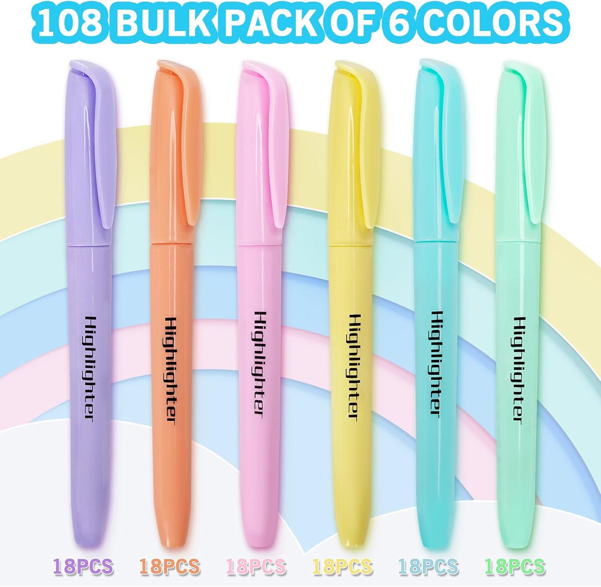 Highlighters Bulk, Chisel Tip Dry-Quickly Highlighter Markers, 108 Count-6 Assorted Colors Highlighters Bulk Pack for Adult Kids, Office Classroom Must Have, School Supplies for Teachers