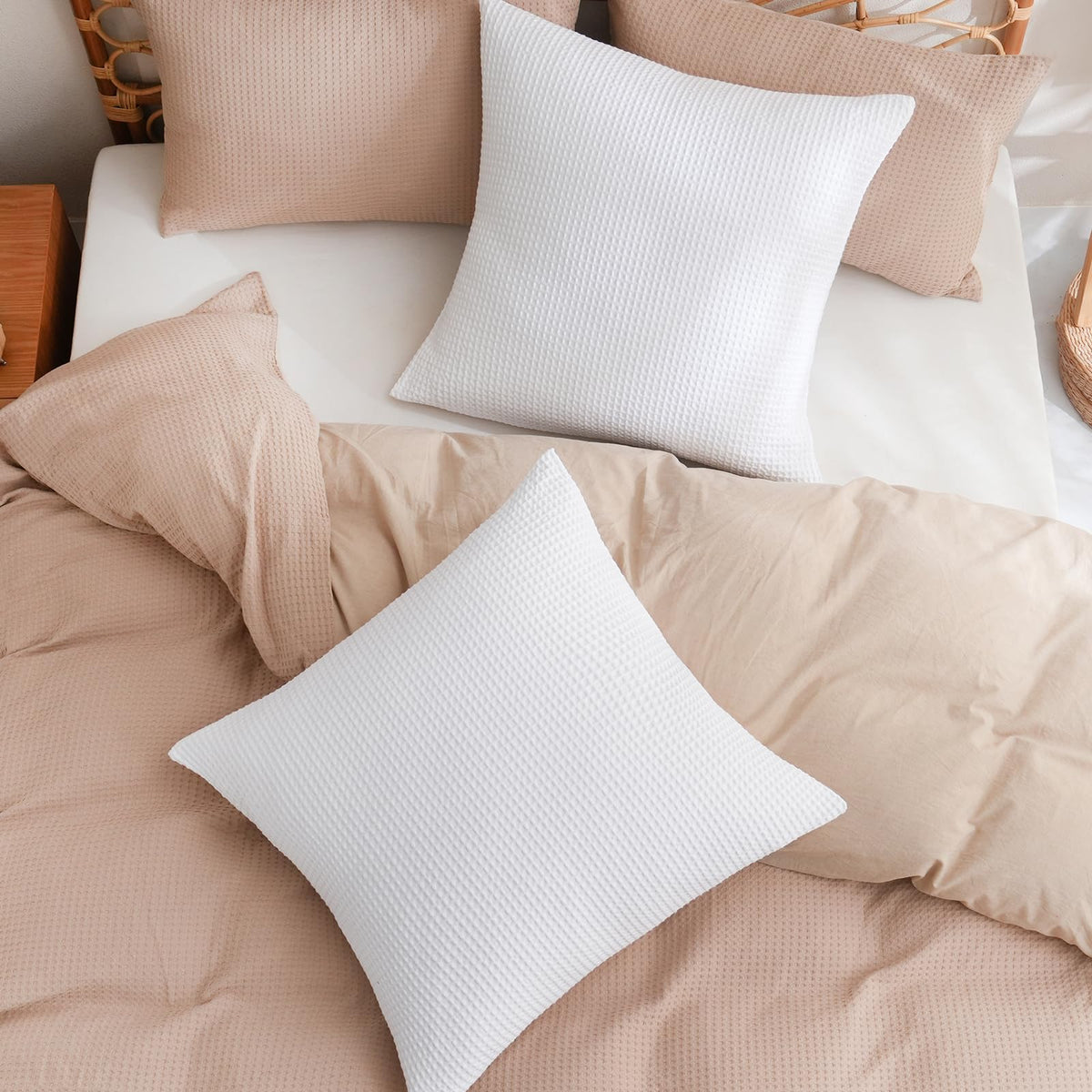 PHF 100% Cotton Waffle Weave Euro Shams 26" x 26", No Filling, 2 Pack Elegant Home Decorative Euro Throw Pillow Covers for Bed Couch Sofa, White