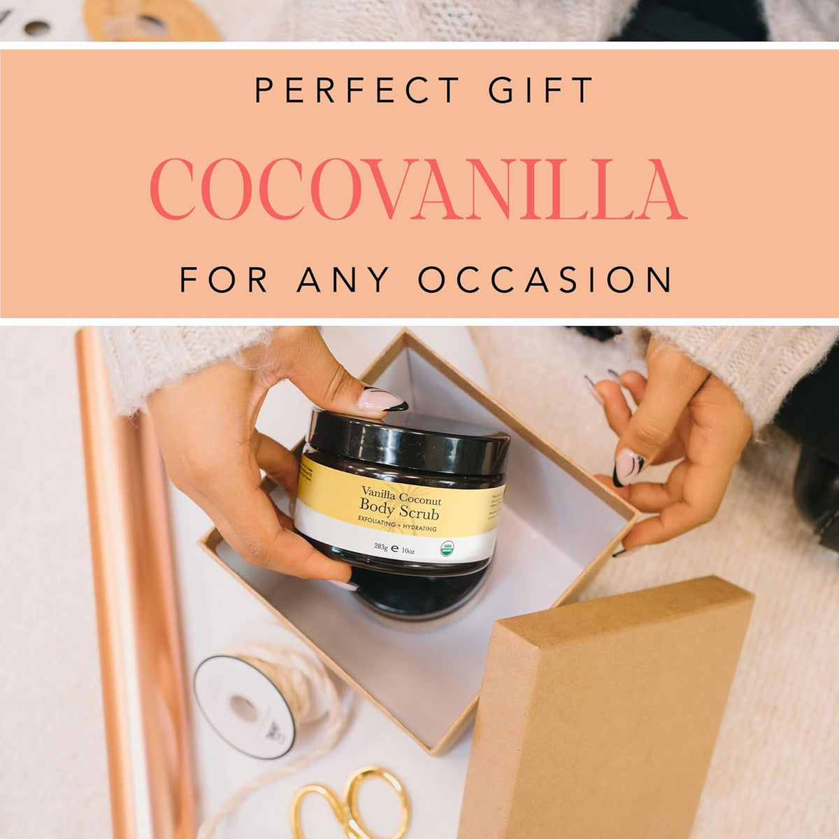 Organic Vanilla Coconut Body Scrub - USA Made Sugar Scrub with Natural Ingredients, Moisturizing Body & Foot Exfoliator for Dry and Sensitive Skin, Removes Dead Skin Cells & Reduces Ingrown Hair
