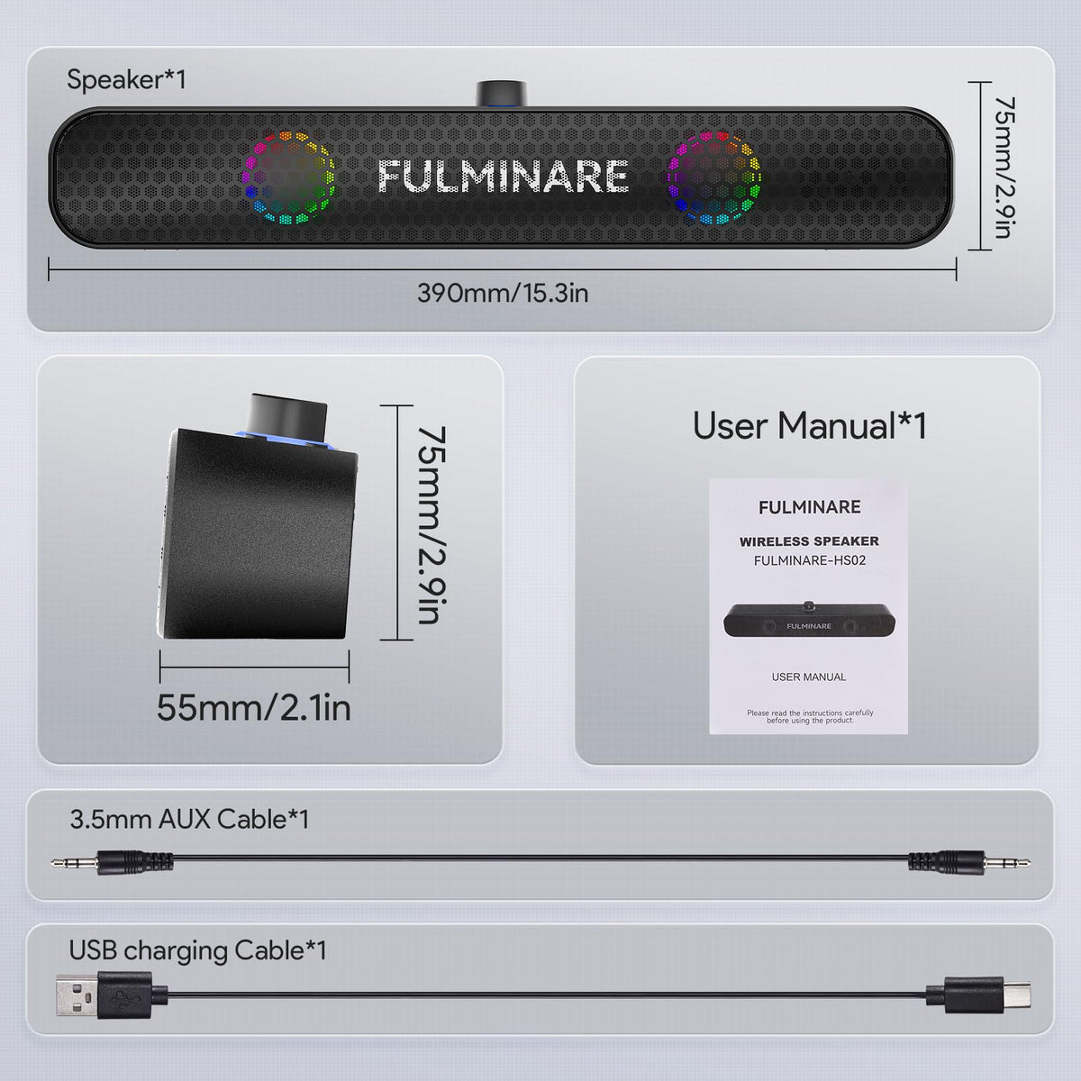 FULMINARE Bluetooth Speaker with 26W HD Sound, Portable Speaker Up to 30H Playtime, AUX&TF-Card&USB Input, LED Lights, Speakers Bluetooth 5.3 Wireless for Home/Party/Outdoor, (Black)