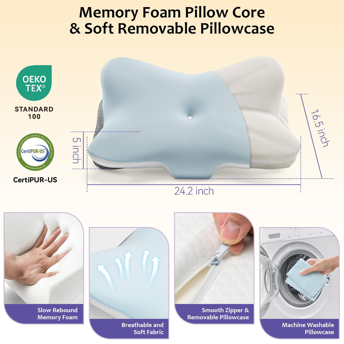 SUBCULTUREPICK Cervical Pillow for Neck and Shoulder,Contour Memory Foam Pillows,Ergonomic Neck Support Pillow for Pain Relief, Side Back Stomach Sleepers with Pillowcase