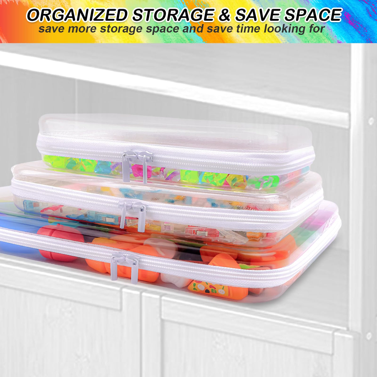 AOBOPLE Clear Hard Shell Zipper Case,Large Toy Storage Bags,Reusable Hard Shell Plastic Board Game Storage,Clear Zipper Case Travel Waterproof Organizer Bags for Snacks Toy Intimate