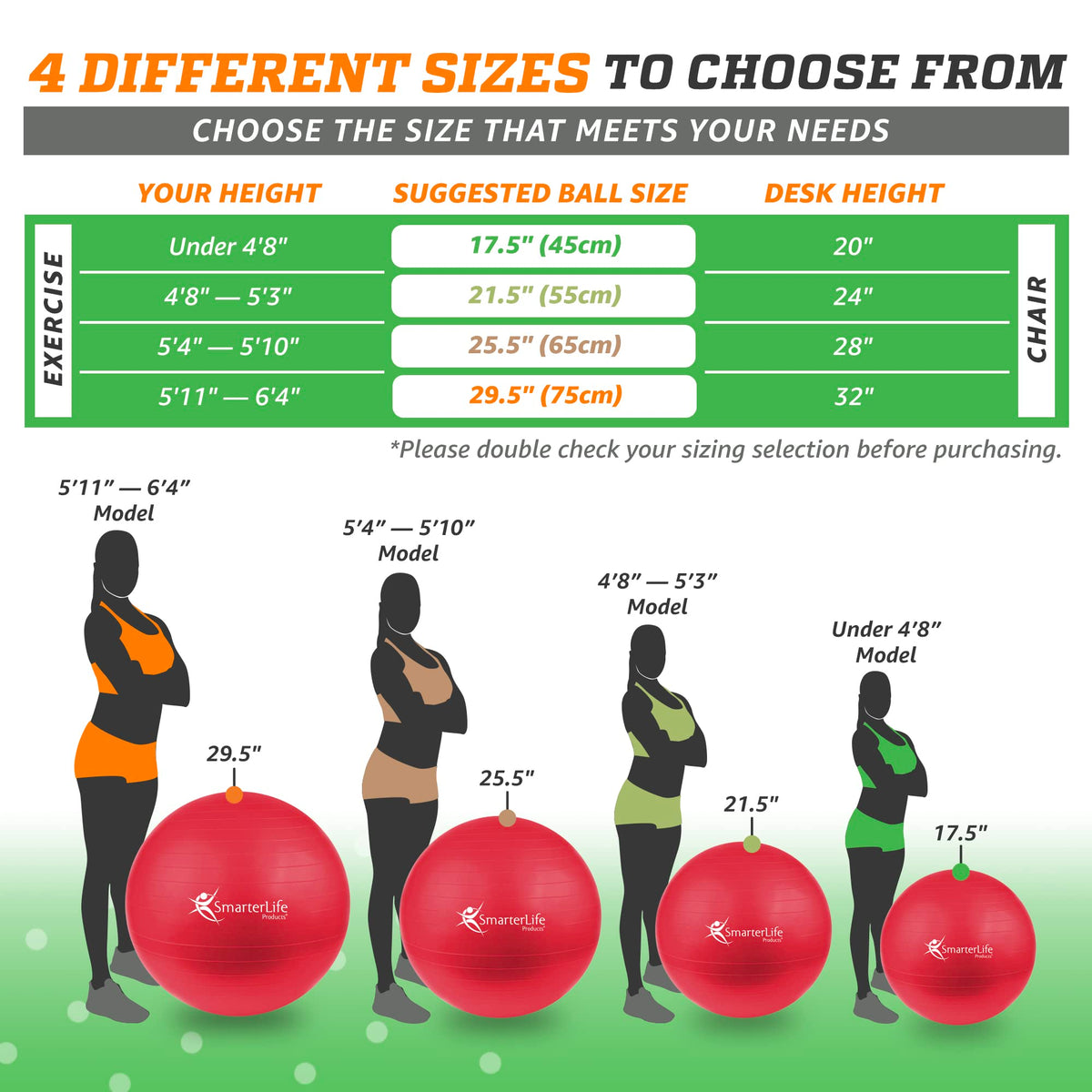 SmarterLife Exercise Ball Yoga Ball for Fitness, Balance, Stability, or Pregnancy, Gym Ball for Core Workout, Physical Therapy, Yoga Ball Chair for Office, Anti-Slip Anti-Burst (65 cm, Red)