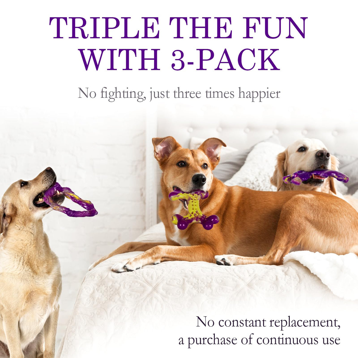 Frienhund Tough Dog Toys for Aggressive Chewers 3 Pack, Indestructible Dog Toy for Large Dogs, Bacon Flavored, Keeps Dogs Busy