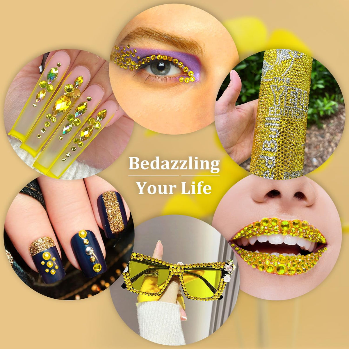 Resin Rhinestones for Crafting, 1 Box Lemon Yellow Multi Sizes Flatback Bedazzling Crystals for Crafts Nail Art Deco, Non Hotfix Gems Charms for Tumbler Shoes Clothing Fabric Face Makeup