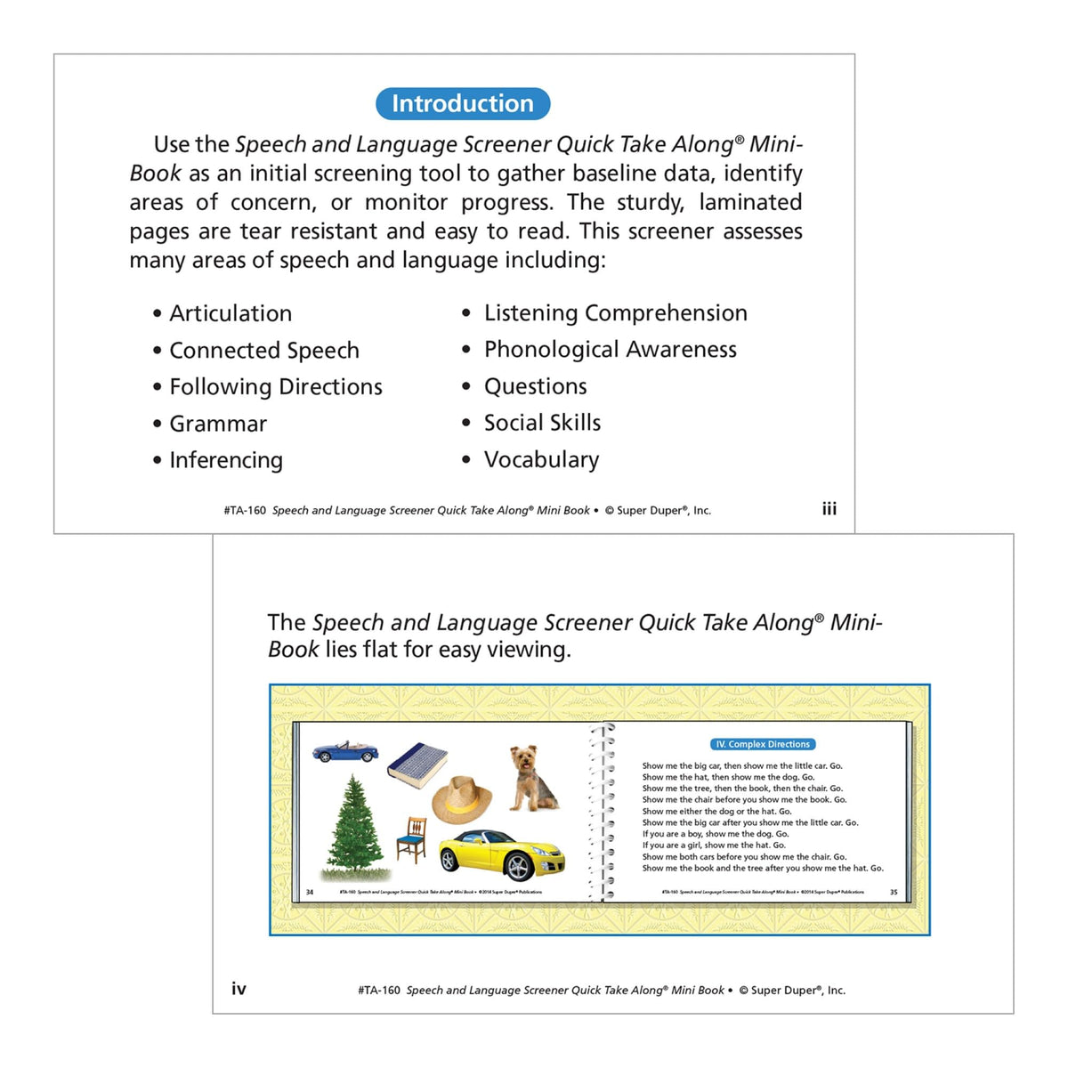 Super Duper Publications | Speech and Language Screener Quick Take Along® Mini-Book | Educational Learning Resource for Children