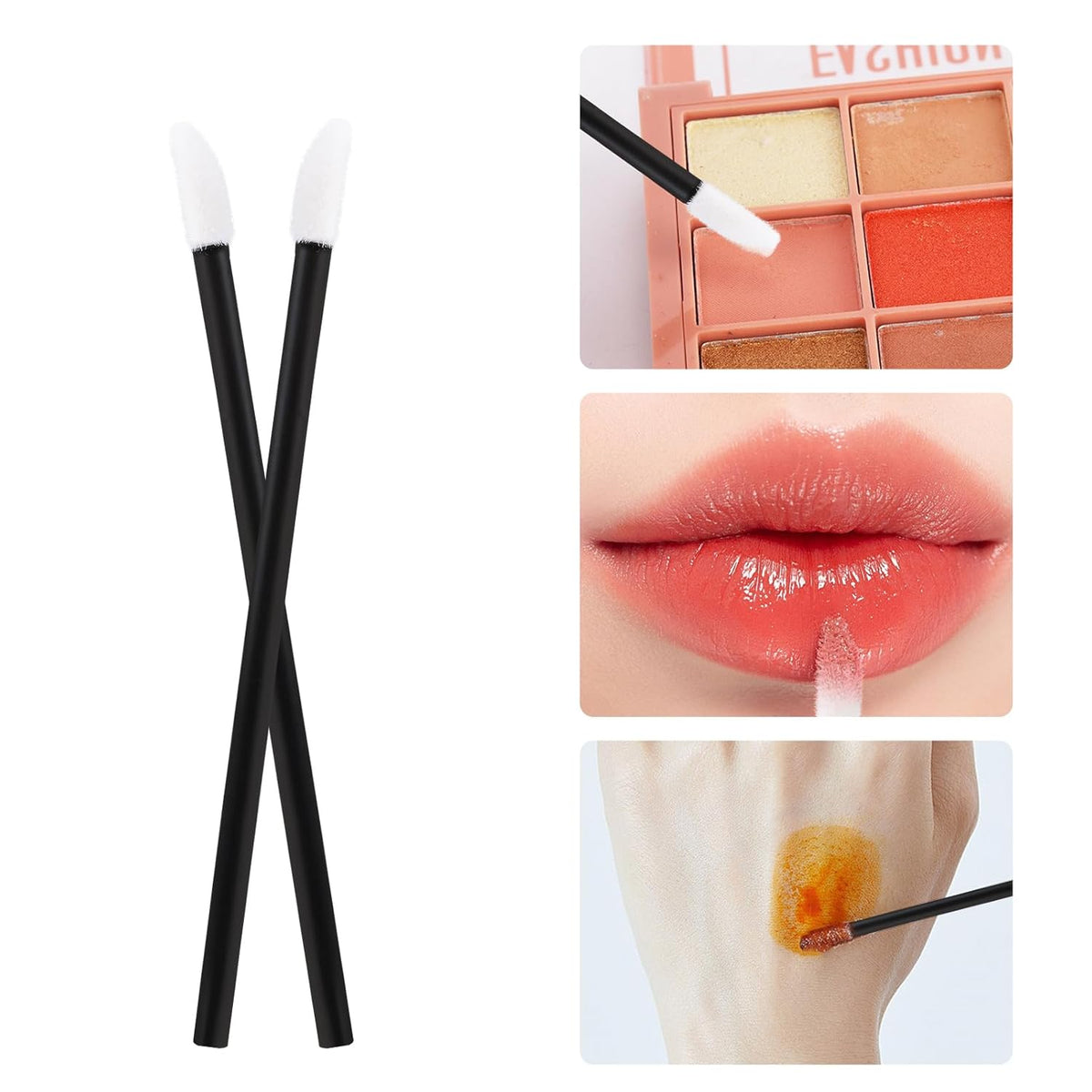 300 Pcs Disposable Lip Brushes, Lipstick Lip Gloss Wands Applicator Tool Makeup Beauty Tool Kits - Black