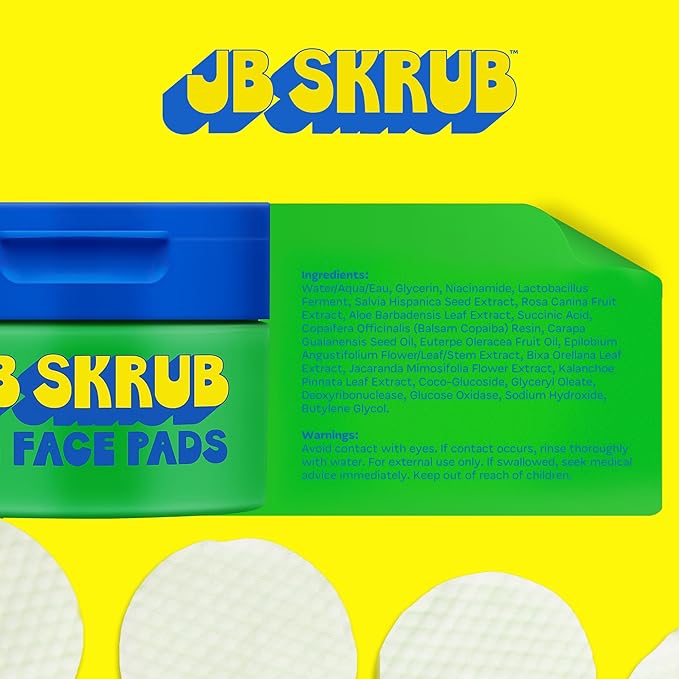 JB SKRUB Face Pads and Face Wash for Sensitive Skin - Acne Cleanser and Acne Pads with Aloe and Chia for Teen Boys, Tweens, and Kids - Grease-Free Freshness