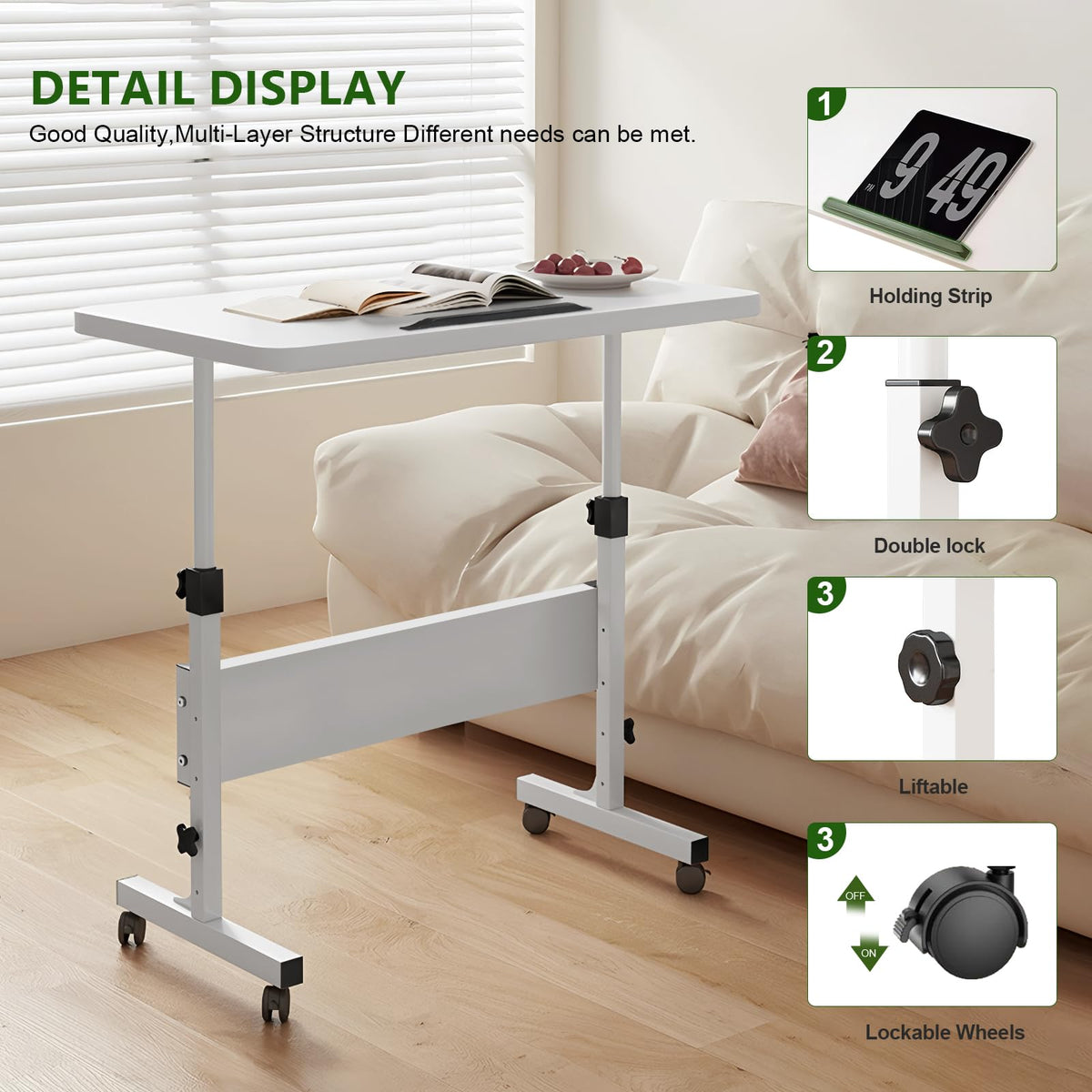 WXJHL Small Standing Desk Adjustable Height Rolling Computer Desk Portable Laptop Desks with Wheels