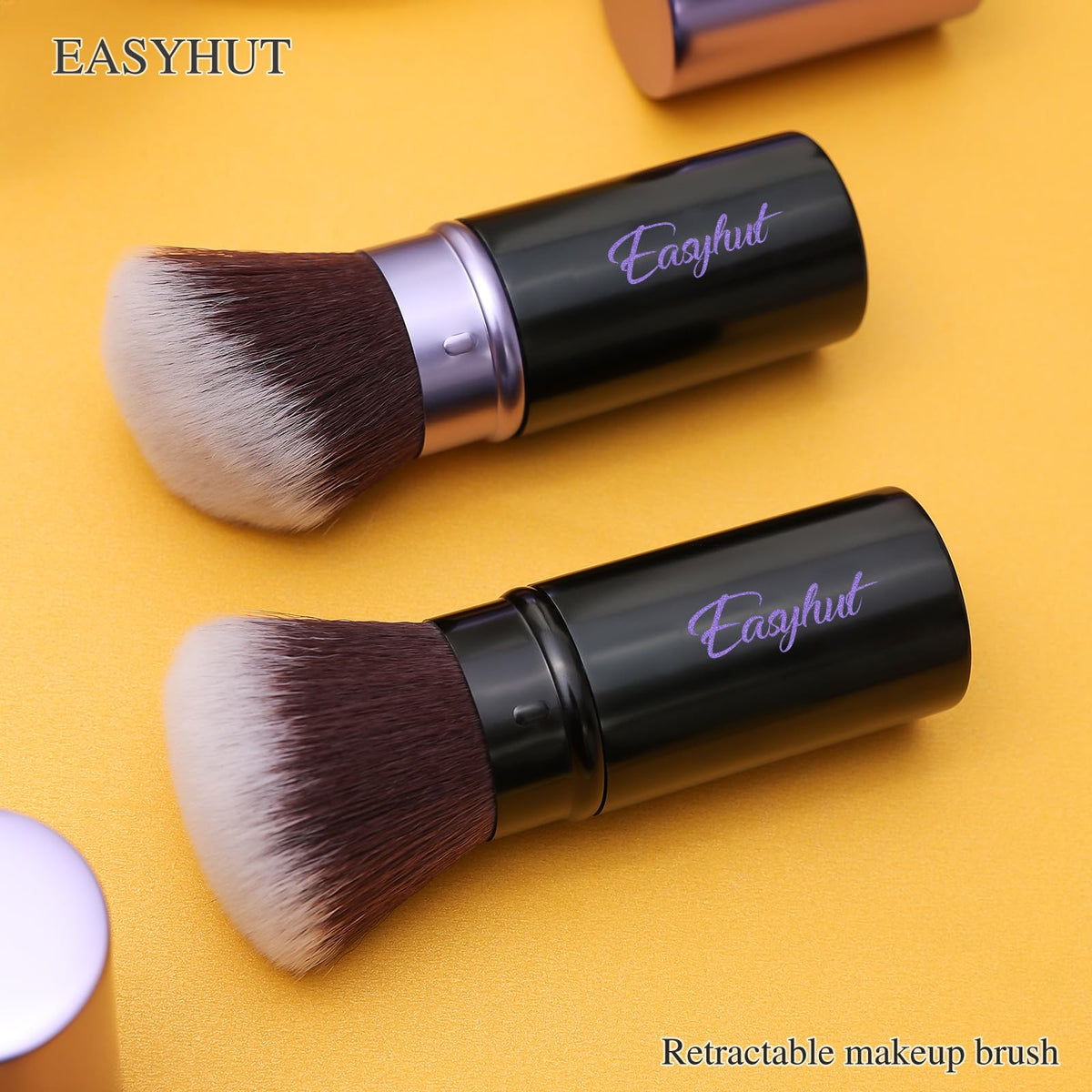 Retractable Kabuki Makeup Brushes 2 Pcs Blush Brushes Set Portable Powder Brushes with Flat and Angled Top for Liquid Cream Cosmetics Travel. (violet)