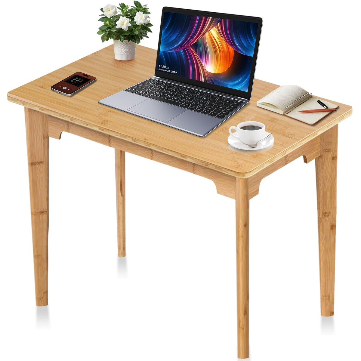 Maydear 27.5 Inch Small Bamboo Computer Desk, Home Office Desk Writing Table for Small Spaces, Modern Work Simple Study Table for Bedroom, Living Room, Home and Office