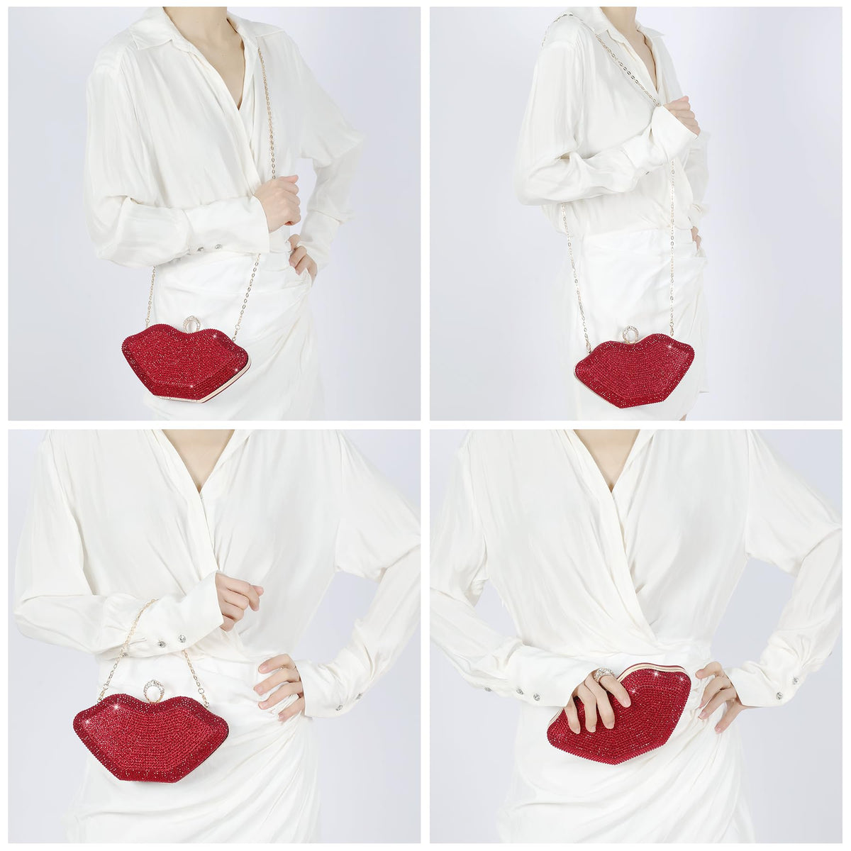 Gripit Rhinestone Small Red Clutch Purse Sparkly Evening Bag Glitter Wedding Party Prom Handbag for Women