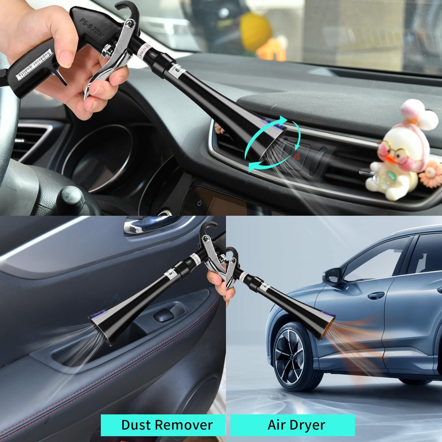 GOCCIDA Tornado Dry Cleaning Gun with Brass Adjustable Air Flow Nozzle,Air Blower Gun Quickly Blasts Dirt and Dust from Surface Works with Air Compressor Black