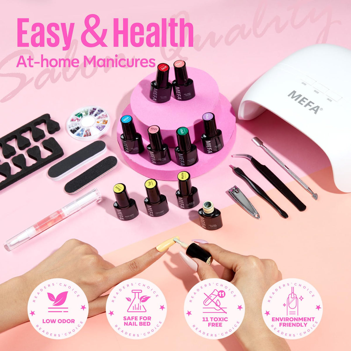 MEFA 34 Pcs Gel Nail Polish Kit with U V Light, 20 Colors All Seasons Soak Off Gel Polish Nail Set with Matte/Glossy Base Top Coat Essential Manicure Tools Nails Art DIY Salon Home