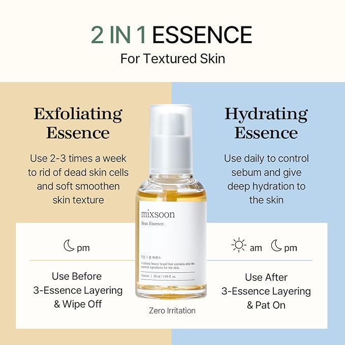 mixsoon Bean Essence 0.68 Fl. Oz. / 20ml Fermented beans Exfoliating Hydrating Moisturizer for Korean Glass Skin Care