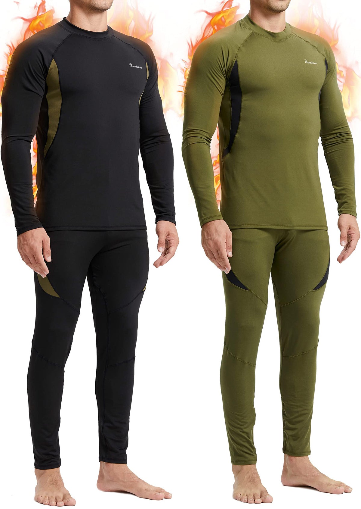 romision Men's Thermal Underwear Ultra Soft Fleece Lined Long Johns 2 Pack Sets for Cold Weather Hunting Skiing