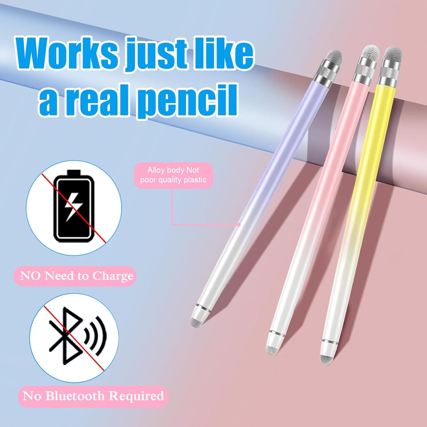 Bopomofo 3PCS Stylus Pen for Touchscreen,Stylus Pen for iPhone/iPad/Tablet Android/Microsoft/Surface,Compatible with Touch Screens(Purple/Pink/Yellow)